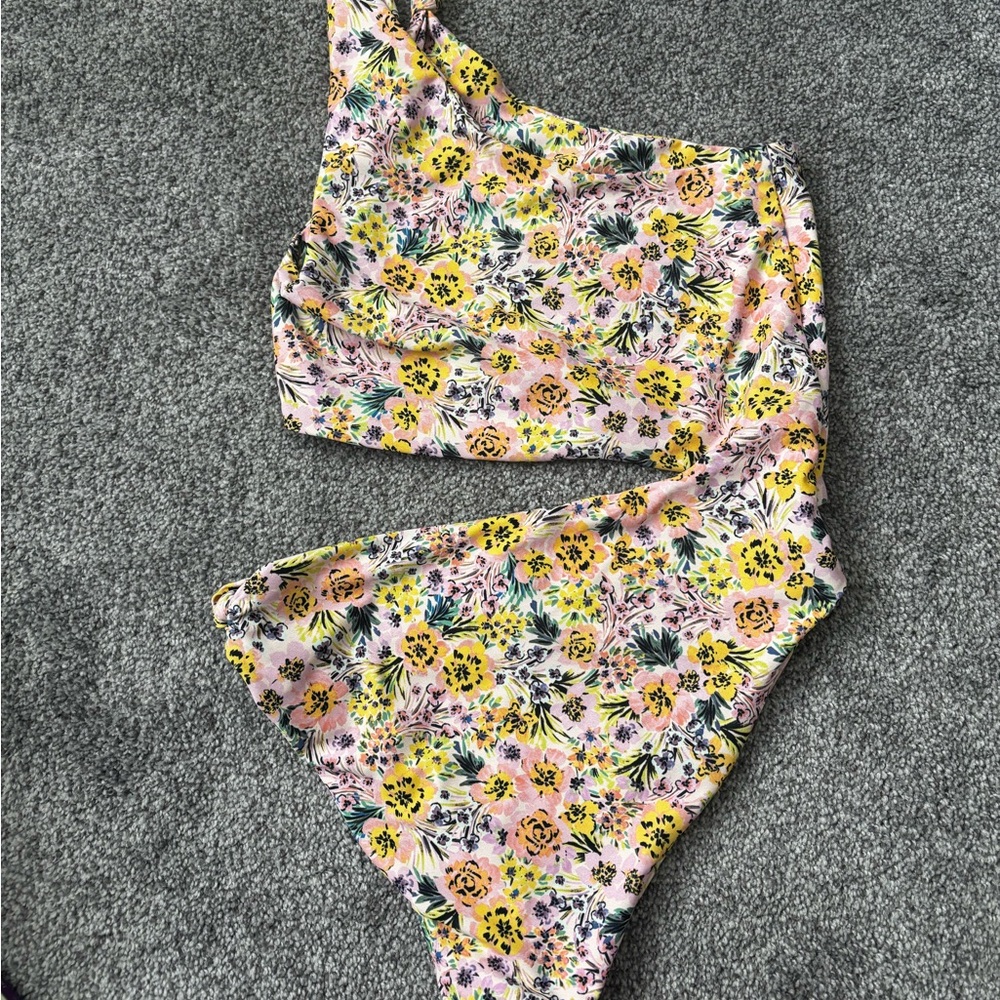 Skatie Floral One-Shoulder Cut Out One Piece - Yellow & Pink Floral